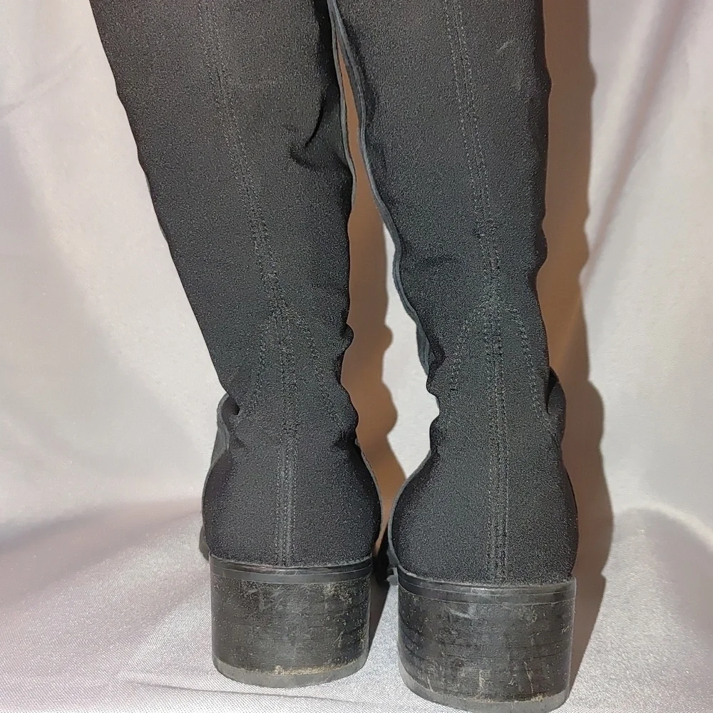 Stuart Weitzman 5050 Leather Suede Over the Knee Boot Pull On Block Heel 5.5